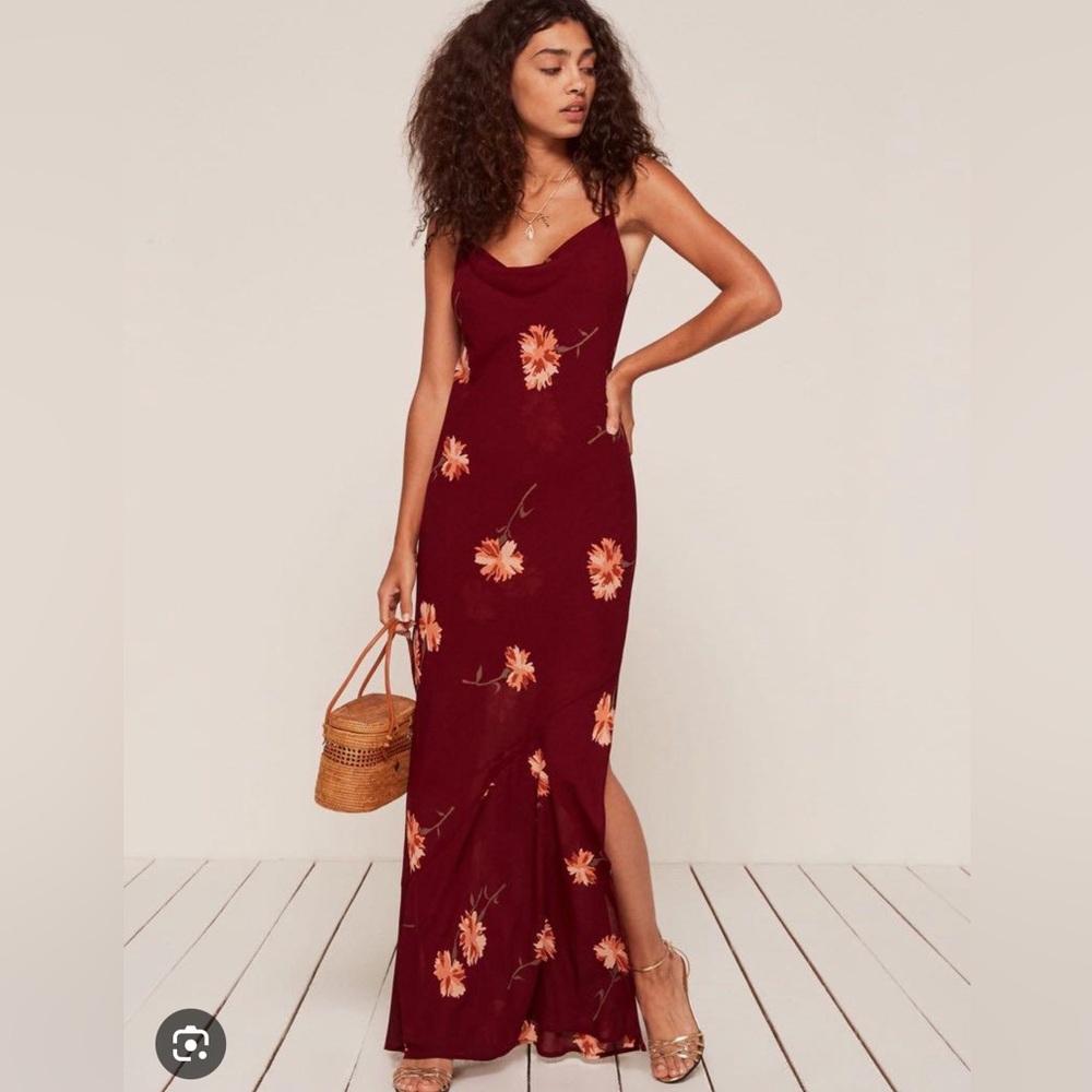 Reformation Burgundy Floral Maxi Dress